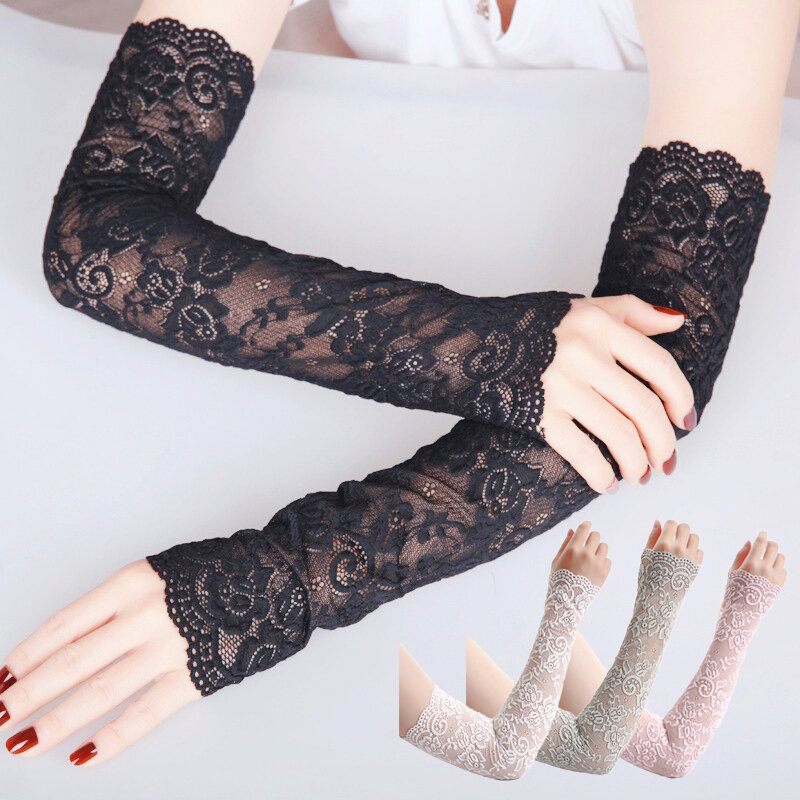 Summer Lace Sun-protective Sleeve Women Sunscreen Ice Sleeves Cycling Arm Gloves Outdoor Anti-UV Thin Breathable Elastic Sleeves