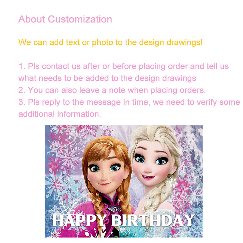 Free Customized Frozen Anna Elsa Princess Backdrop Background Birthday Banner for Girl Kids Photography Studio Baby Shower Party