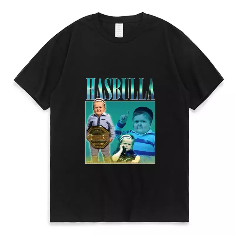 Hasbulla Fighting Meme T-shirt para homens e mulheres, puro algodão, gola redonda, Mini Khabib, Blogger T-shirt, alta qualidade, T-shirt extragrande, novo, 2023