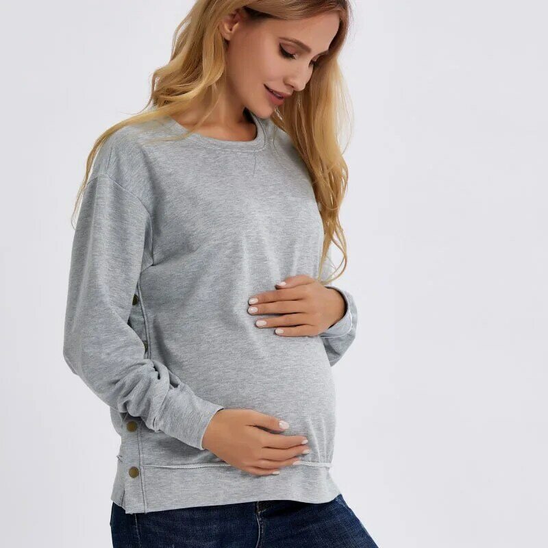 Pregnant Mother Clothing European and American Polyester Long-sleeved Maternity Loose Solid Sweaters Autunm Winter Clothes Women