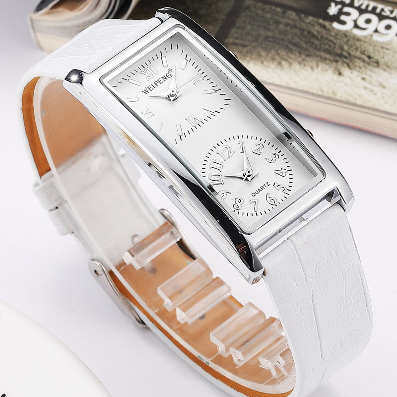 ساعة نسائية عادية مع حزام من الجلد ، ساعة كوارتز أنيقة ، 2 منطقة زمنية الطلب ، ساعة اليد الموضة النسائية