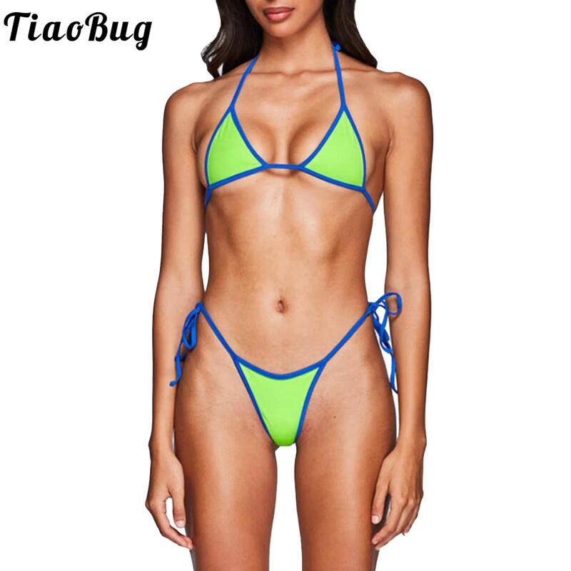 Luksusowy strój kąpielowy dla kobiet zestaw seksowne Bikini mikro podkładki na klatkę piersiową solidne paski kostium kąpielowy Bikini górze i na dół na imprezę na plaży