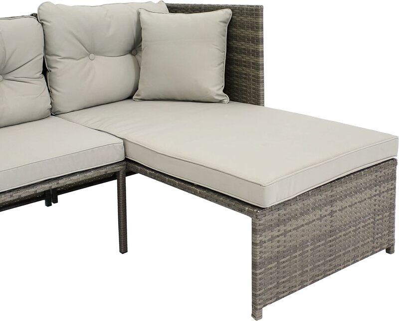 Set di divani componibili per Patio esterno-mobili per Chaise longue in vimini in Rattan marrone da cortile con tavolino e cuscini spessi