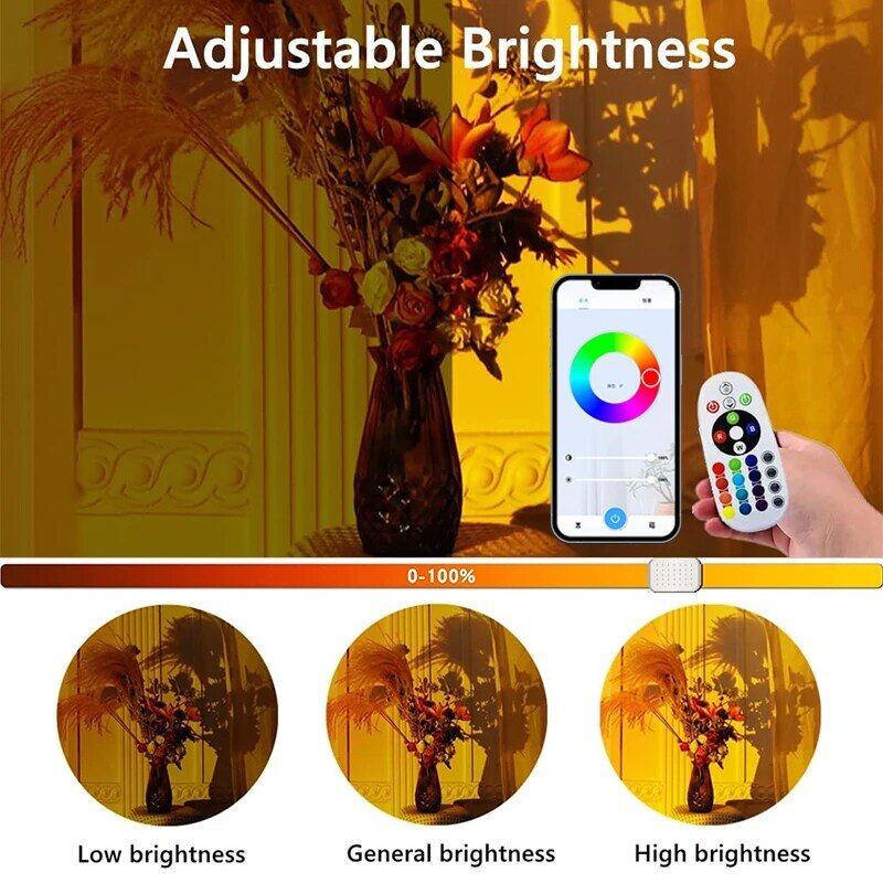 Tuya RGB Sunset Lamp Projector, Luz Noturna com Controle Remoto, Atmosfera LED, Luz Arco-Íris, Quarto Romântico, Decoração de Parede