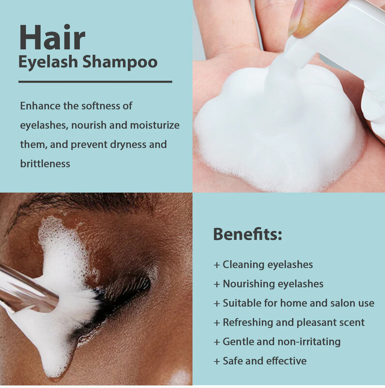 ISunley 50ml Eyelash Extension Shampoo Foam Eyelid Deep Clean Cleanser For Makeup Tools Mascara Remover Glue Salon Home Use