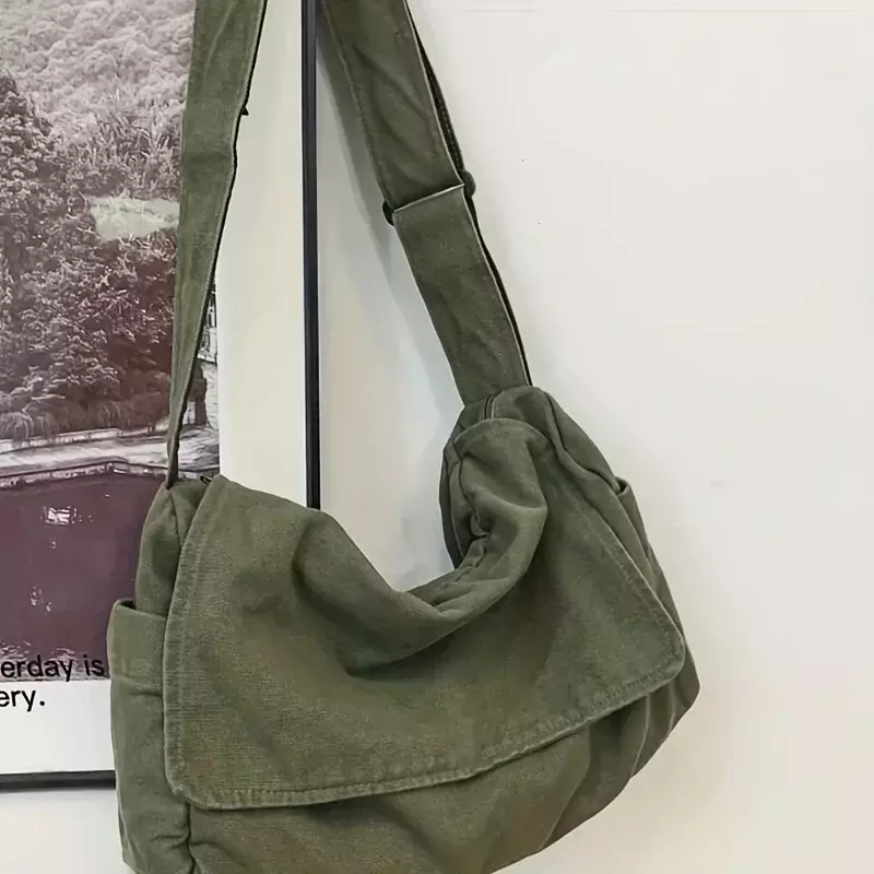 ZV04 bolso de mensajero Vintage para mujer, bolso de mano de lona para adolescentes, bolso de mano informal
