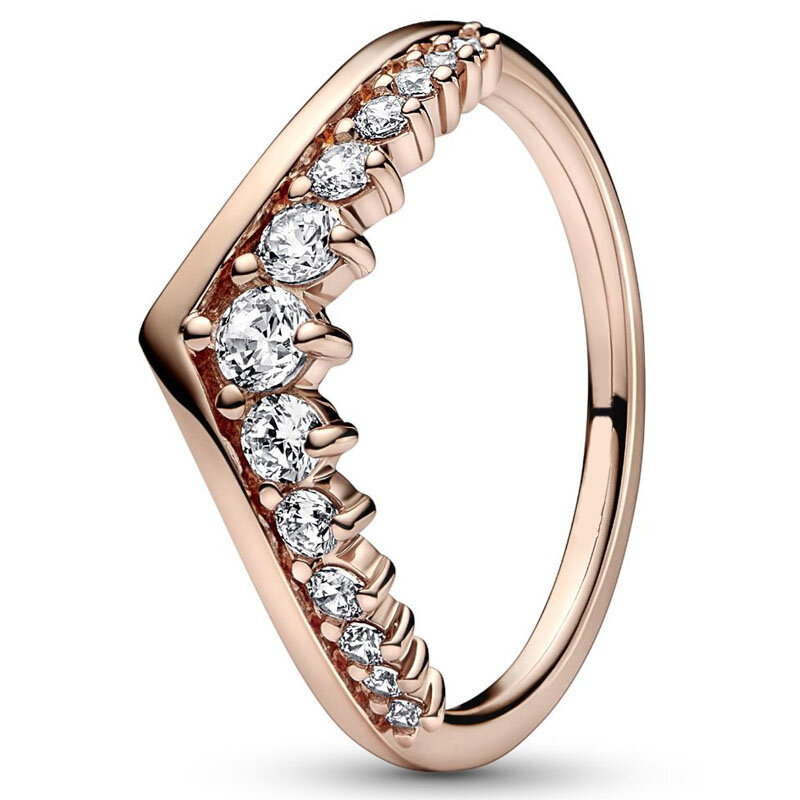 Authentic 925 Sterling Silver Rose Gold Sparkling Herbarium Cluster Timeless Wish Half Ring For Women Gift Fashion Jewelry