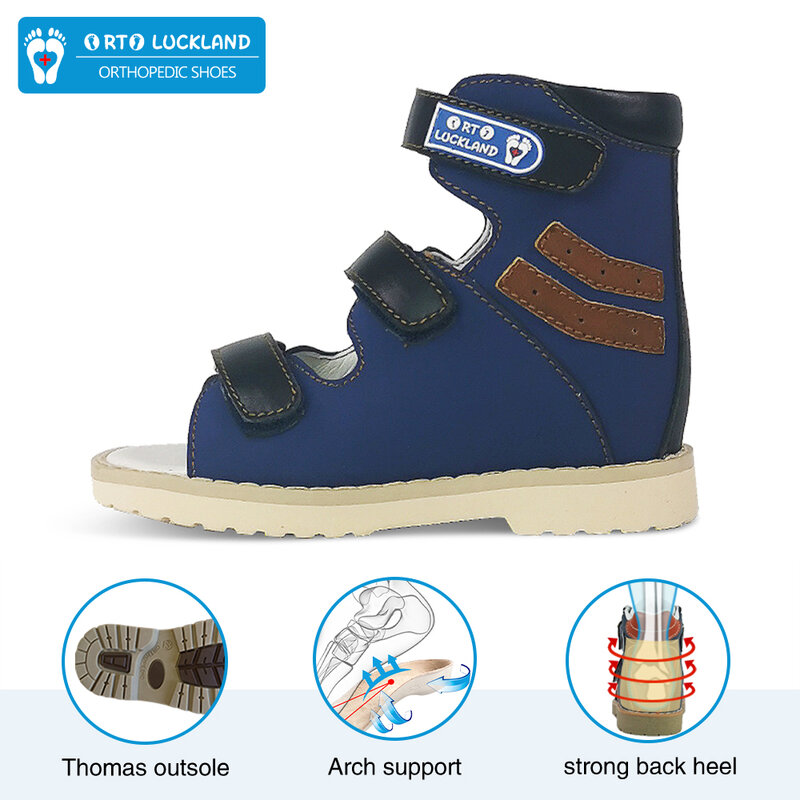 Sandalias ortopédicas para bebés y niños, zapatos de cuero con punta abierta, tobillo alto, pie plano, con soporte para el arco