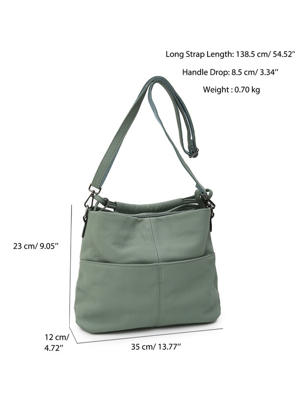 SC Fashion Daily Women Genuine Leather Shoulder Bags Casual Versatile Top-handle Bucket Multi Pockets Cross Body Handbags Purses