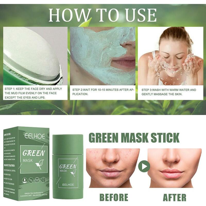 Tè verde viso fango per la pulizia profonda controllo dell'olio solido cura dei punti neri maschere per l'acne idratante per la pelle viso ridurre i pori R8A9