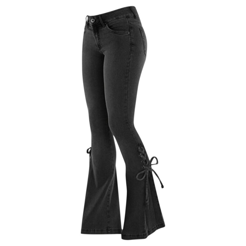 Женские винтажные джинсы-клеш, черные и синие джинсовые брюки с высокой талией в стиле Харадзюку, Y2k