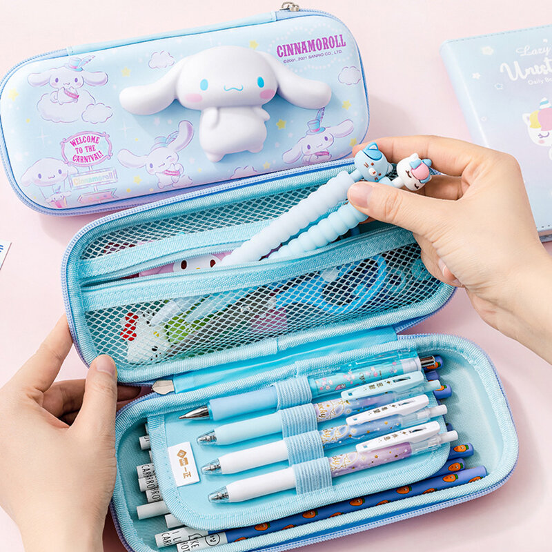 Sanrio Decompression Pencil Cases, Lápis Bag, Pen Case, Material Escolar, Papelaria, Olá Kitty, Cinnamoroll, Melody, Cão Purin