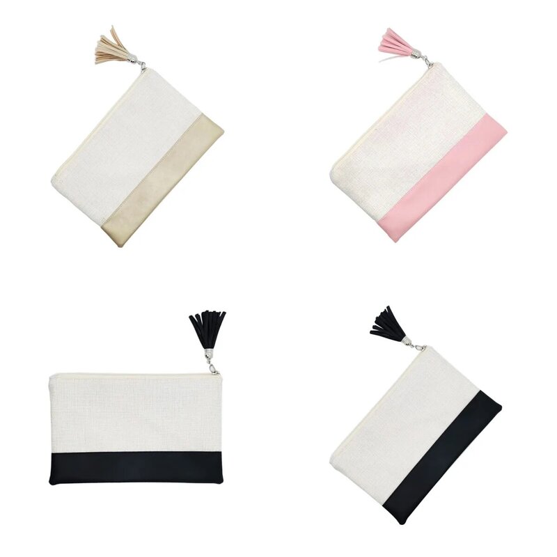 Thermal Sublimation Blank Linen Storage Bag With Zipper Heat Transfer  Coin Bag Small Cosmetic Bag With Fringe