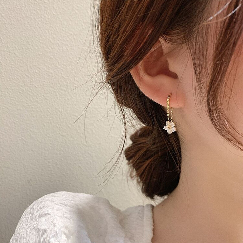 Boucles d'oreilles à fleurs en Zircon, mode coréenne, pour femmes et filles, bijoux à chaîne, cadeaux de fête