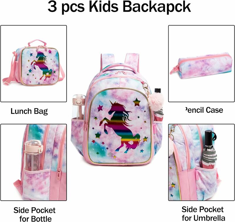 حقيبة ظهر مدرسية مع صندوق غداء وحقيبة ظهر للأطفال ، حقائب لطيفة للبنات ، حقيبة كتب لطلاب رياض الأطفال الابتدائية ، حقيبة سفر