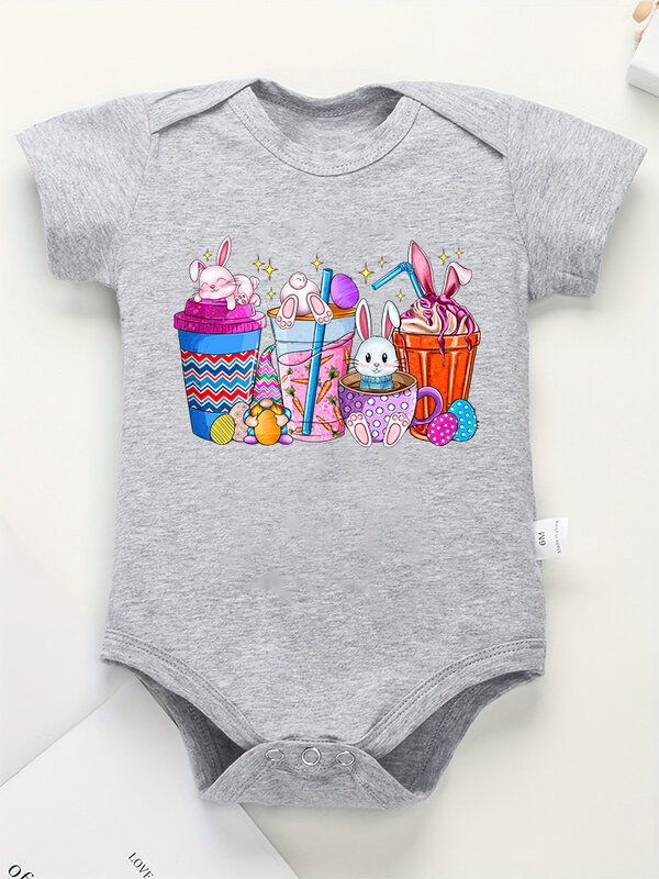 American Style Trend Baby Onesie Easter Egg Bunny Print Cute Newborn Girl Clothes Aesthetic Harajuku Infant Playsuit Dropship