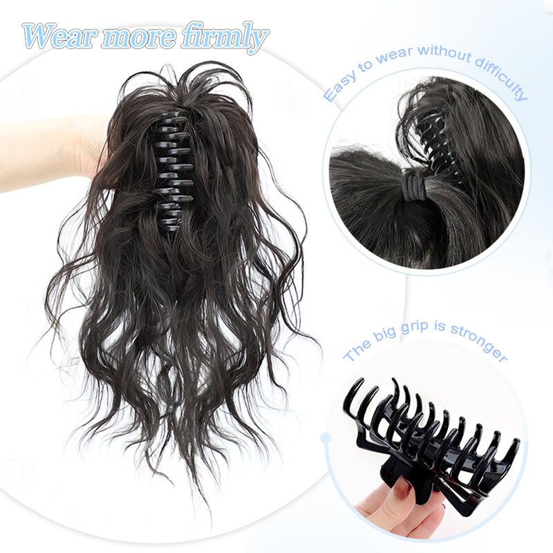 WTB Wig Ponytail sintetis kepang wanita, klip ambil pendek halus keriting ekor kuda cocok untuk pakaian sehari-hari Wig