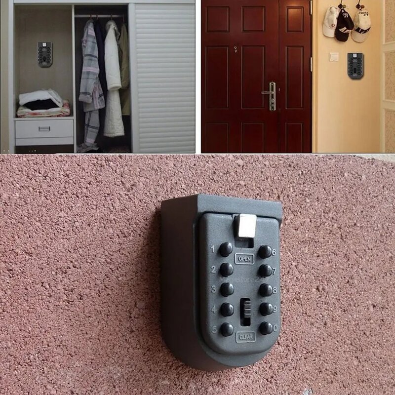 コンビネーションロック付き壁掛けキーセーフ、家庭用防水カバー、屋外用、収納オーガナイザーボックス、10デジタルパスワード