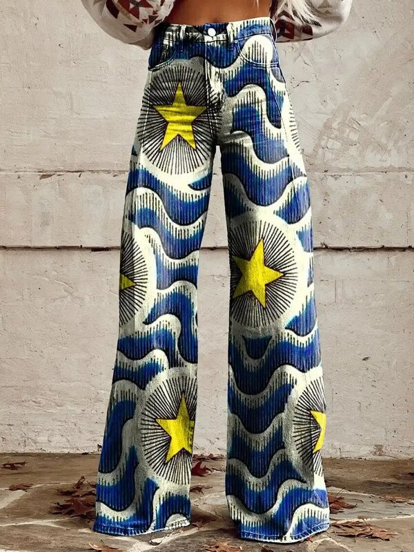Pantalones de pierna ancha para hombre y mujer, pantalón de moda con diseño de flor de girasol para compras diarias, informal, S-3XL
