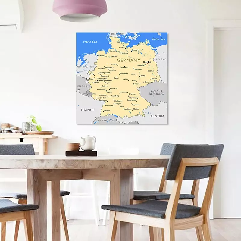 Póster de arte de pared de mapa política de Alemania, lienzo no tejido, pintura, decoración del hogar, suministros escolares, 90x90cm