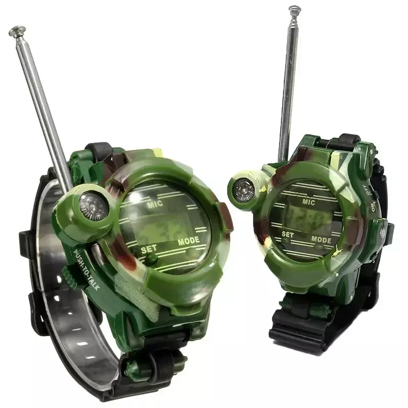 2 buah/set jam tangan walkie luar ruangan, jam tangan mainan interphone kamuflase untuk permainan keluarga bermain interkom listrik jarak kuat jam hadiah mainan