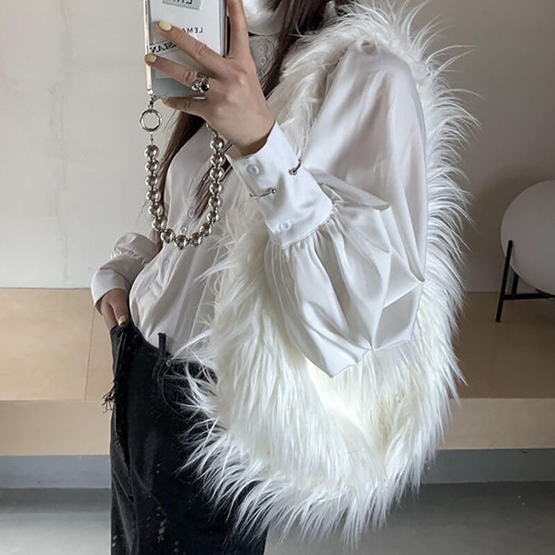 HAEX Y2K Faux Fur กระเป๋าผู้หญิง2022แนวโน้ม Individuality ฤดูหนาว Plush กระเป๋าสะพายข้างสตรีแฟชั่นออกแบบใหม่ Bolso Mujer