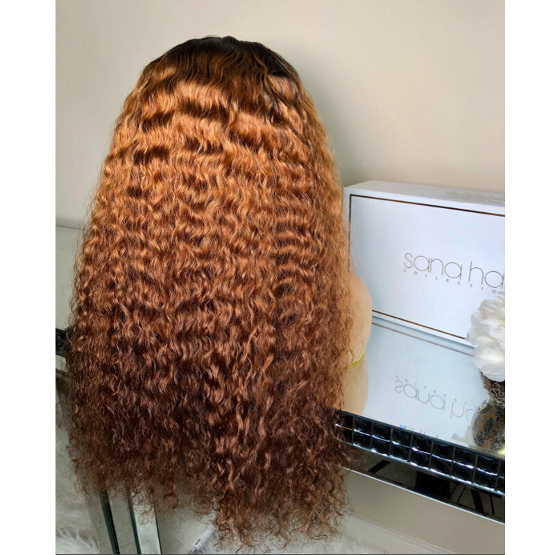 Deep Part Soft Long 26''180 Density Ombre Blond Kinky Curly Lace Front Wigs For African Women Babyhair Daily PrePlucked Glueless