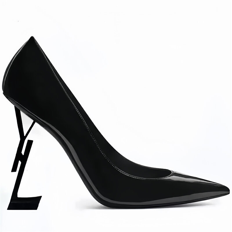 With Box Fashion Designer Letter Buckle High Heeled Shoes Luxury Patent Leather Letter Heels Womens High-Heeled Shoes