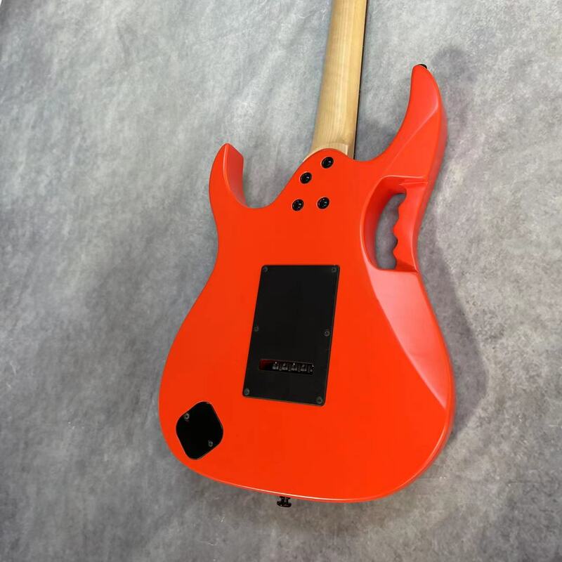 6-string split gitar listrik, matte orange tubuh, rosewood fingerboard, pink pickup, foto pabrik mengambil gambar, dalam stok, ca