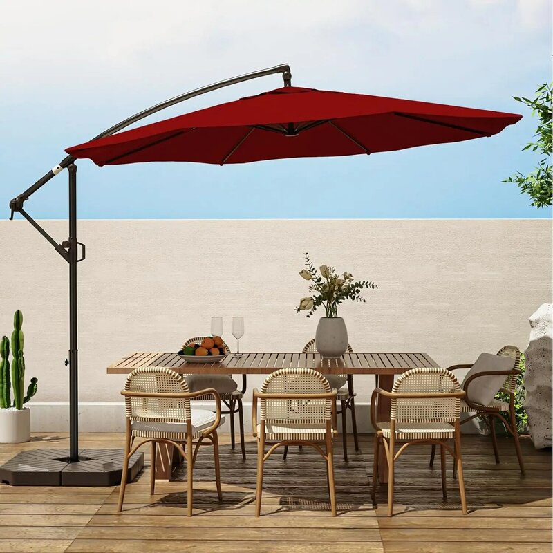 10 FT Cantilever Outdoor Umbrellas w/Infinite Tilt, Fade Resistant Waterproof Solution-Dyed Canopy & Cross Base, Burgundy