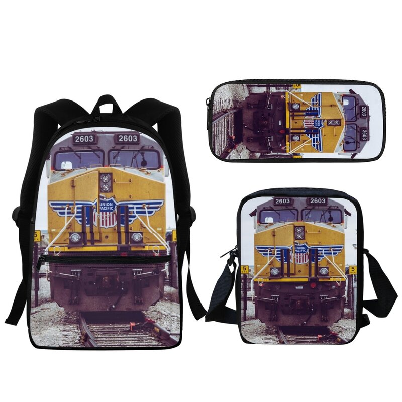 Паровоз с принтом для мальчиков, Детский рюкзак, модные сумки для книг на молнии, портативная дорожная сумка-мессенджер, канцелярские принадлежности