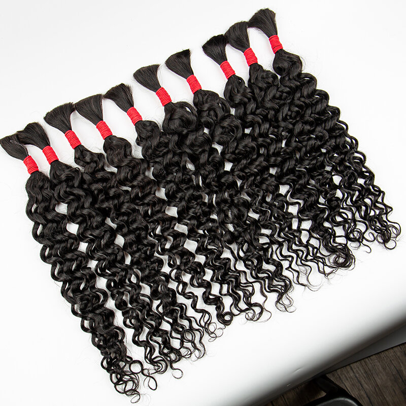 MissDona Water Wave Hair Bundles Braiding Extension Curly Hair Extensions Bulk 100% Virgin Human Hair Bulk for Boho Braids