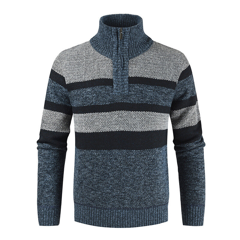Sweater wol kasmir pria, jaket hangat setengah ritsleting musim gugur musim dingin, mantel Sweater rajut kasual pria 2024