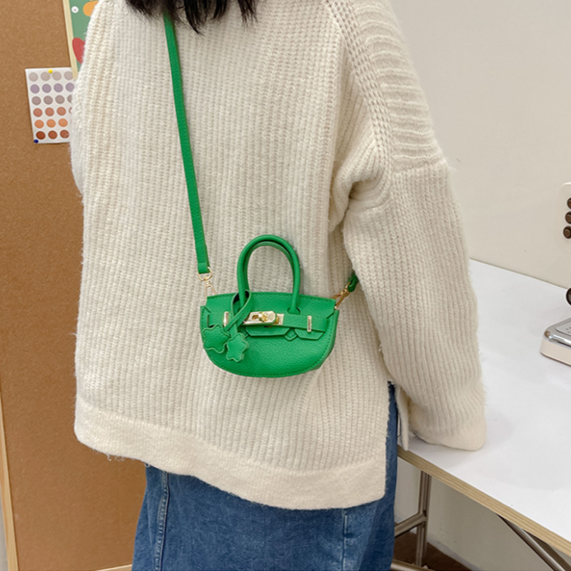 Children's fashion girl bag Lychee patterned semi-circular girl's hand-held single shoulder diagonal cross mini bag