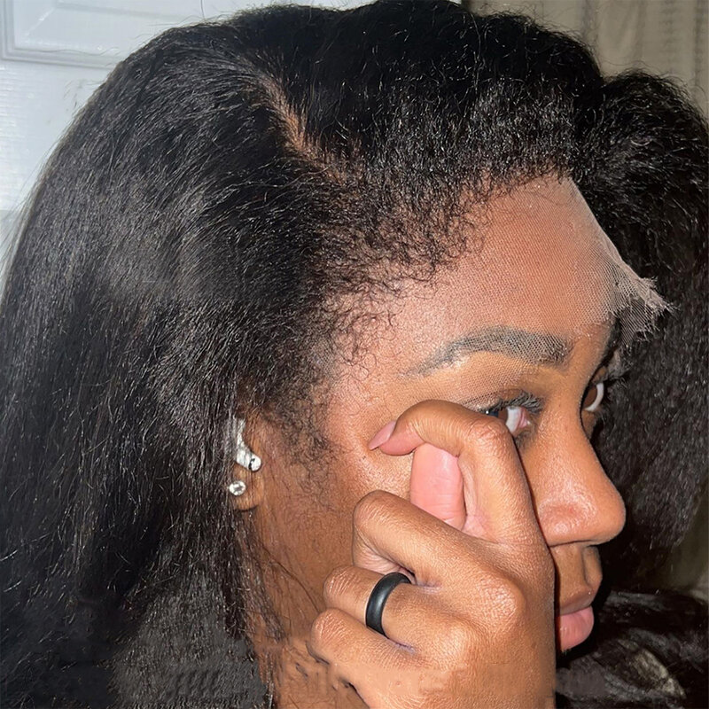 Kinky reta perucas de cabelo humano retas realistic afro kinky bordas encaracolado cabelo do bebê 4c bordas livre separação 13x4 peruca dianteira do laço indetectável