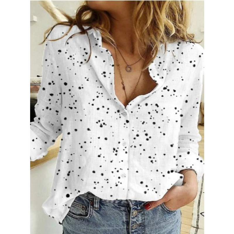 Camisa de lino con estampado para mujer, blusa blanca informal de manga larga, talla grande, moda hermosa, nueva colección