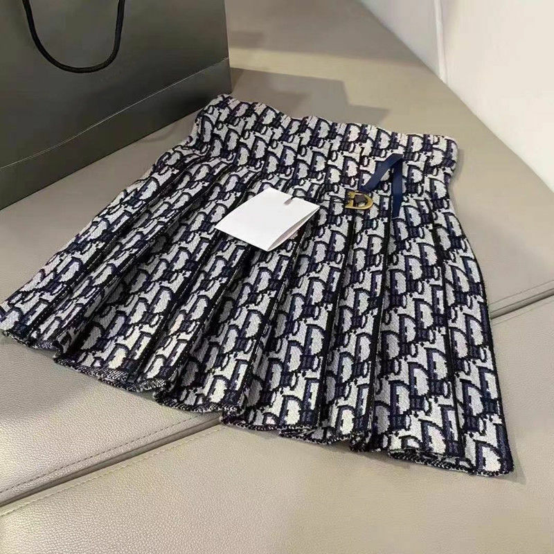 Женская плиссированная юбка Y2k, летняя вязаная трапециевидная короткая юбка с высокой талией и буквенным принтом, шерстяные жаккардовые мини-юбки