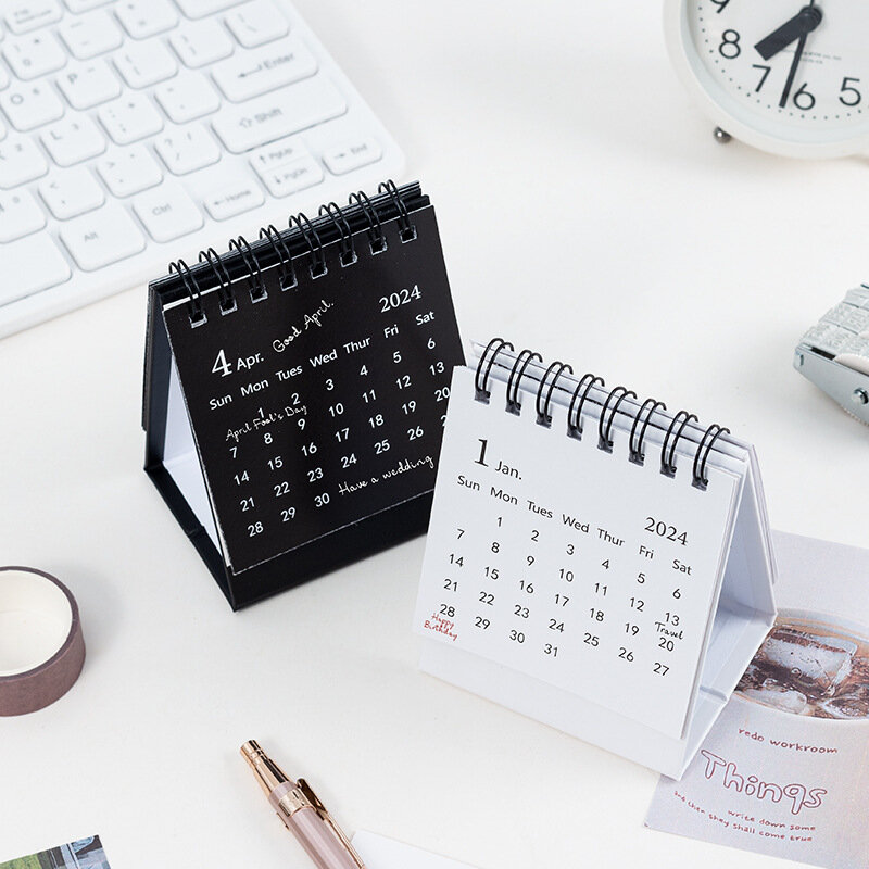 Mini calendrier anglais minimaliste, calendrier Morandi, décorations d'agne, calendrier portable, bureaux de Victorrespiration, 2024
