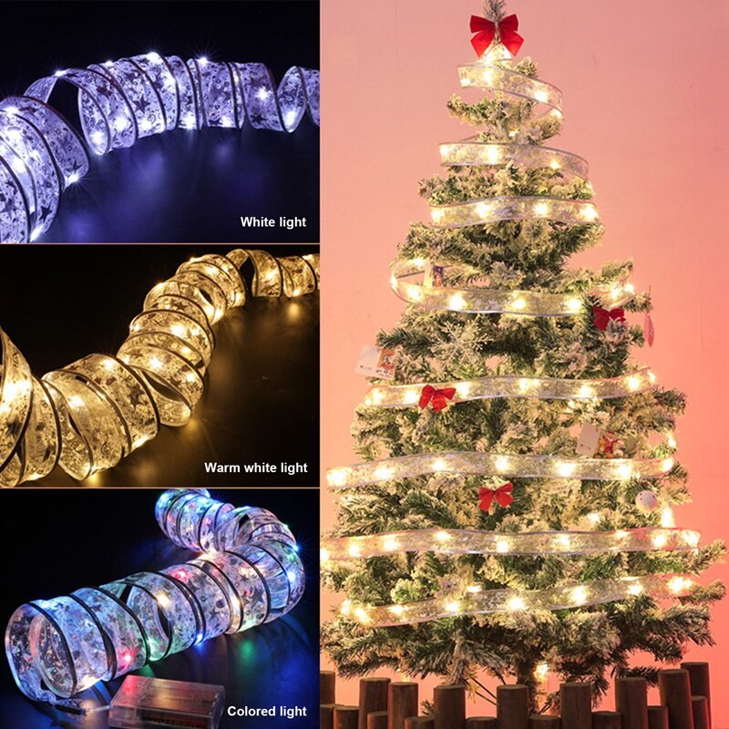 Ruban lumineux pour arbre de noël, 40led, 4M, nœud en dentelle, bricolage, décoration de maison, lumière du nouvel an