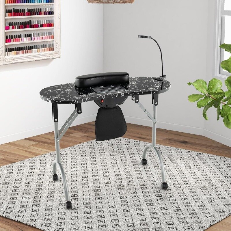 Портативный стол для ногтей, складной стол для мастеров с электрическим пылесборником, гибкая фотолампа, съемный подлокотник