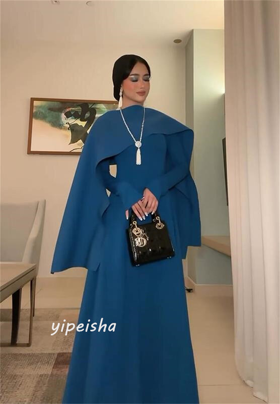 Robe de Rhdrapée en satin d'Arabie saoudite, robes de soirée de mariage A-ligne, col haut, robes sur mesure, longueur au sol, occasion