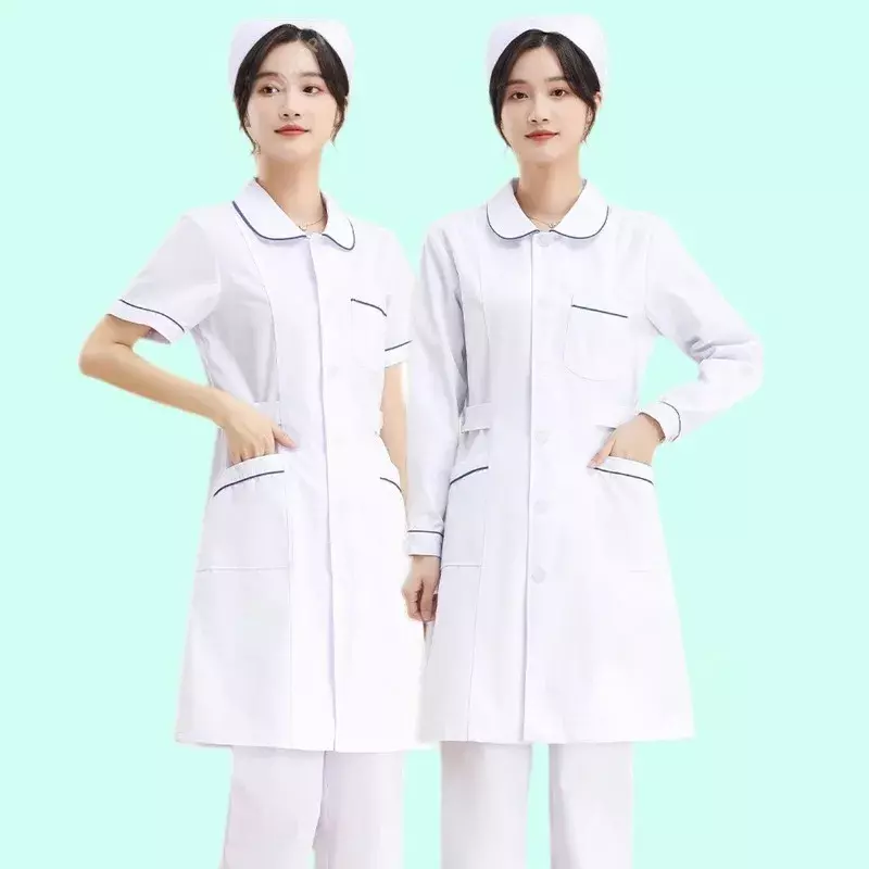 Высококачественная однобортная белая длинная одежда для медсестер и врачей, рабочая одежда с карманами, простые мужские и женские лабораторные комбинезоны, форма, одежда