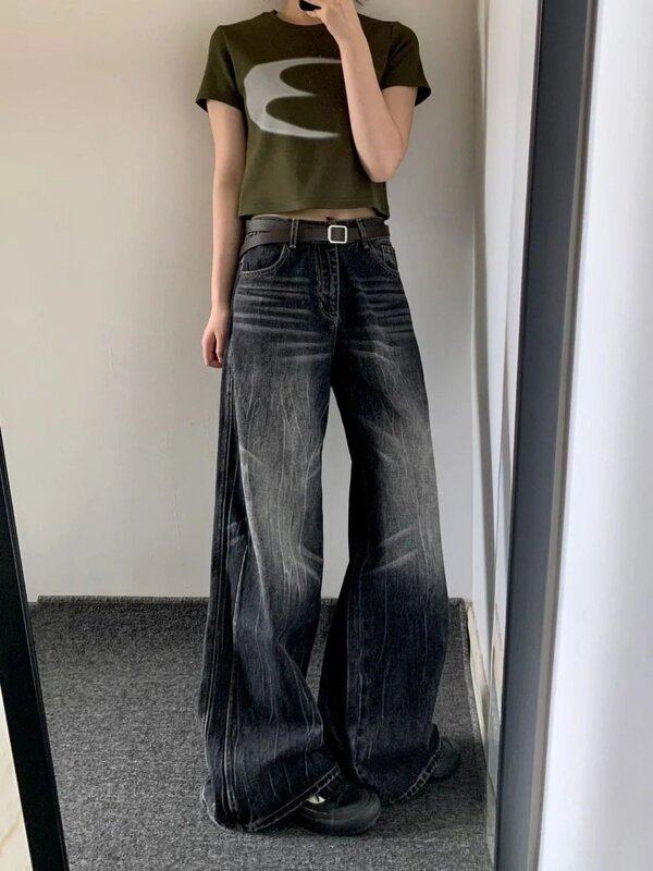 HOUZHOU Y2k Jeans larghi Vintage donna Harajuku pantaloni in Denim moda coreana pantaloni Streetwear stile giapponese 2000s Goth primavera