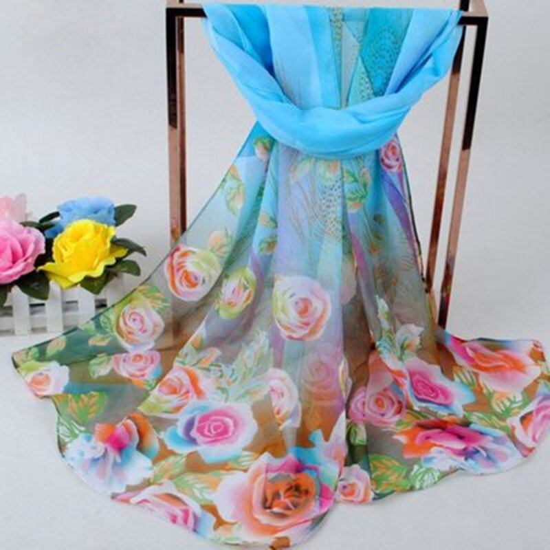2023 New Fashion Women Floral Printing Beach Silk Scarf Shawls Female Long Wraps Beach Sunscreen Hijab