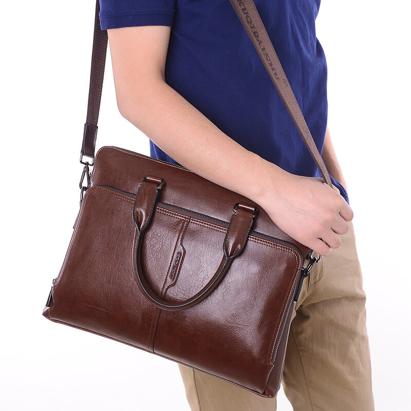 Maleta de couro genuíno para homens, bolsa executiva vintage, bolsa de ombro casual para computador portátil de negócios, maleta masculina