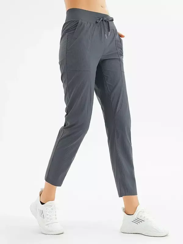 Lulu-Pantalones deportivos elásticos para mujer, pantalón de chándal informal de nueve puntos, de secado rápido, para correr, Yoga y Fitness, primavera y verano