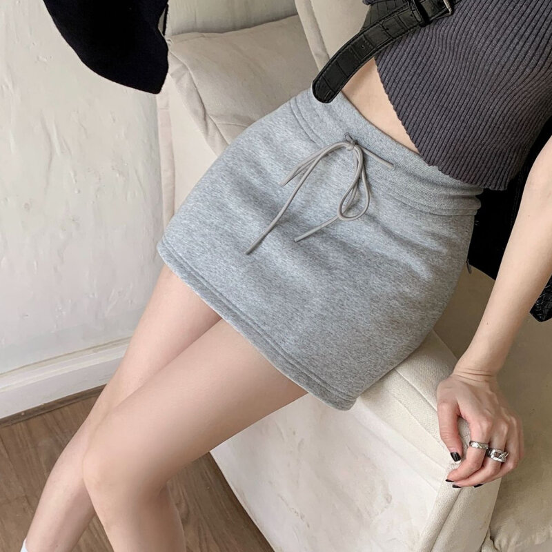 Women's Casual Short Skirt Solid Colour Korean Version Summer Drawstring  High Waisted Slimming Wrapped Hip Short Skirt Pants