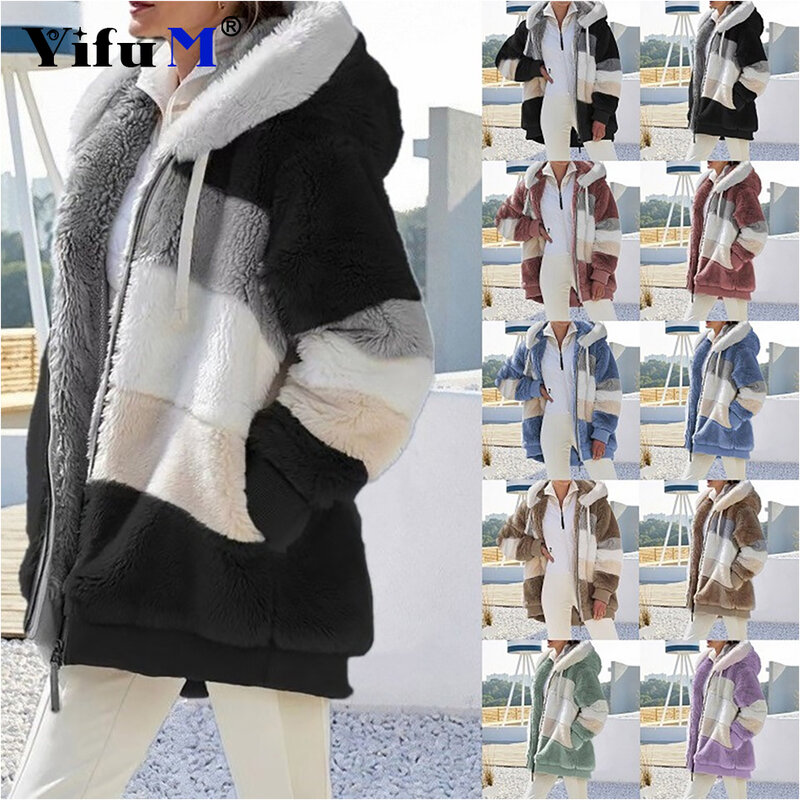 Женское зимнее пальто оверсайз с длинным плюшевым мишкой, теплое утепленное флисовое пальто из искусственного меха, зимняя куртка, Женский Топ с длинным рукавом 5XL