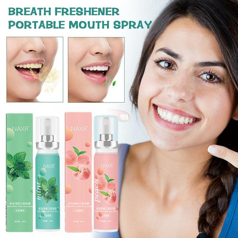 Ambientador de aliento afrutado, Spray líquido para la boca, melocotón, menta, halinosis, refrescante, tratamiento para el cuidado del olor, 20ml, G5F1