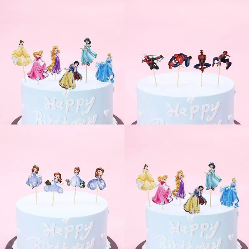 Selecciones de cupcakes con temática de princesa Elsa y Anna de Frozen, adornos de pastel de animales, insertos de cupcakes de dibujos animados, tarjeta, regalo de fiesta para niños, decoración de cumpleaños
